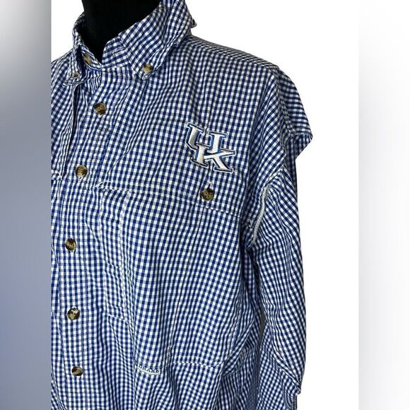 DRAKE UNIVERSITY OF KENTUCKY BLUE CHECKERED BUTTON UP WINGSHOOTERS SHIRT SIZE S - Picture 10 of 11